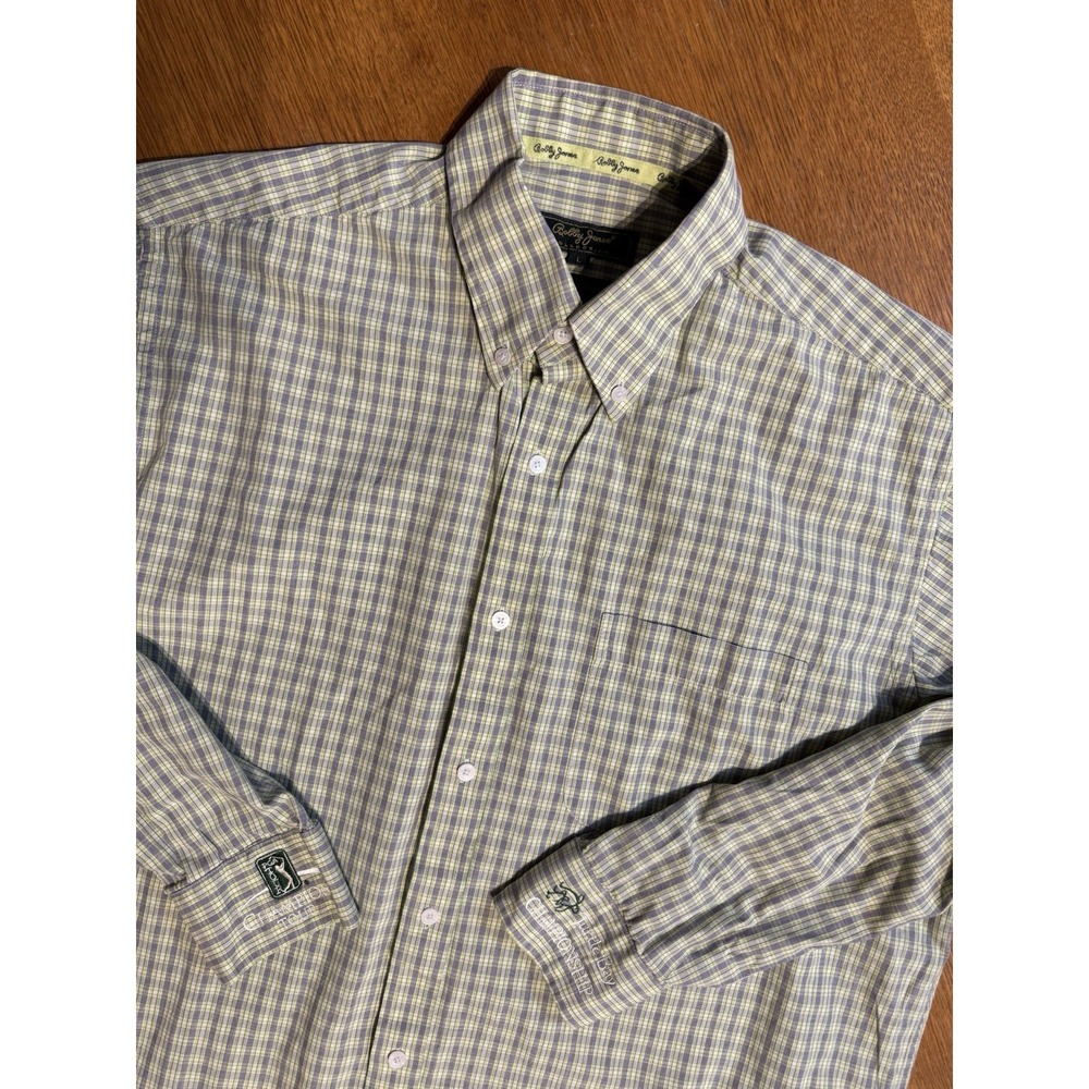 Bobby Jones Mens L At Gingham Green Button Down Shirt Turtle Bay Logo Golf Italy